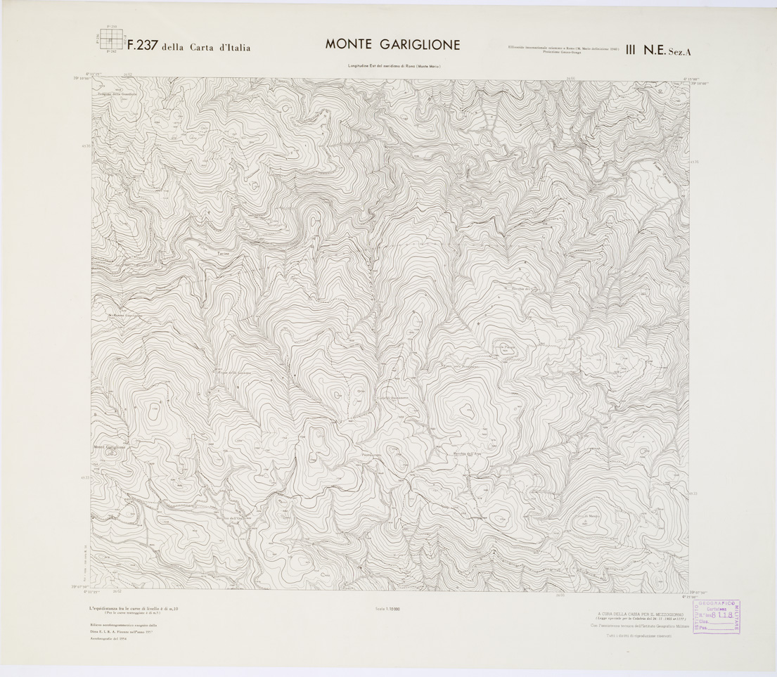 (N:7205) CARTA TOPOGRAFICA DELLA CALABRIA - Foglio 237 III N.E. SEZ.A - Monte Gariglione (B0001490) Carte e stampe antiche: riproduzione a colori su carta (formato A1)