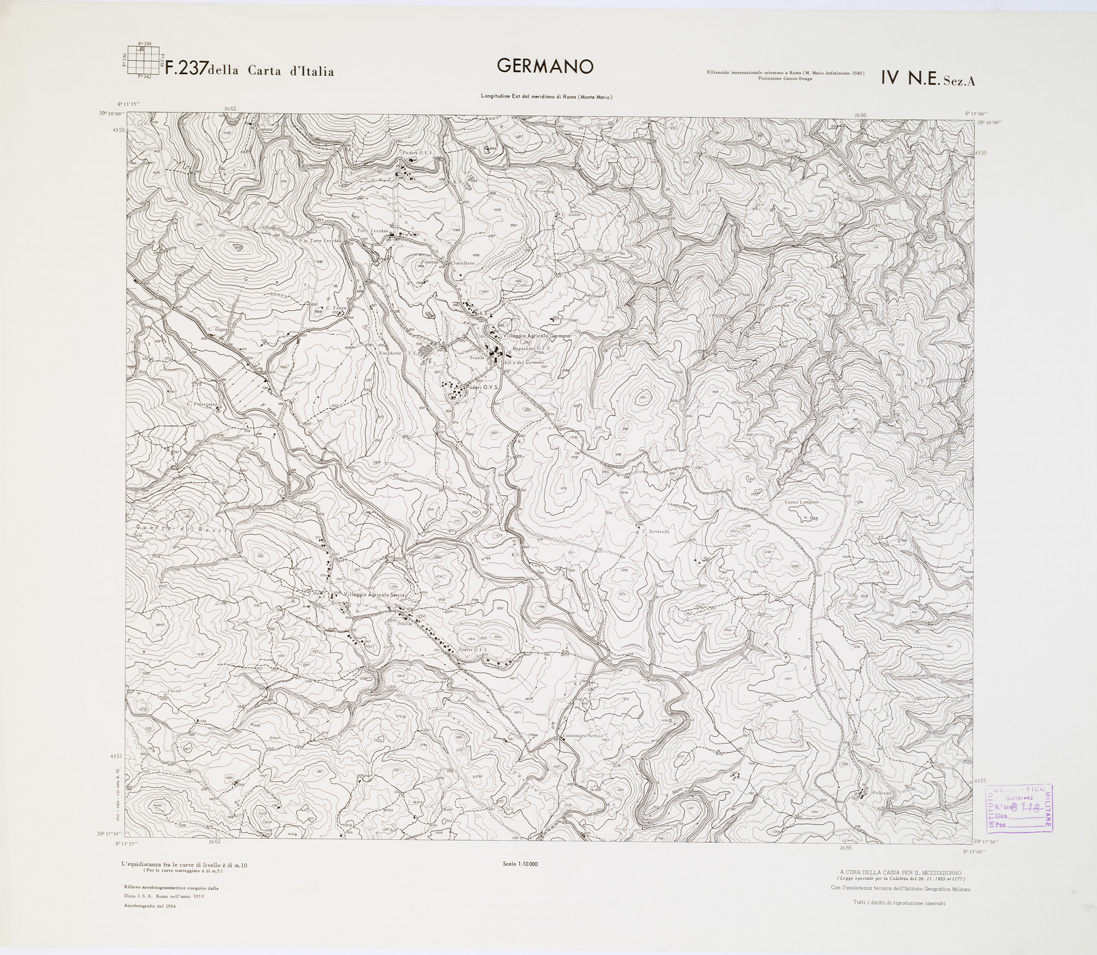 (N:7130) CARTA TOPOGRAFICA DELLA CALABRIA - Foglio 237 IV N.E. SEZ.A - Germano (B0001504) Carte e stampe antiche: riproduzione a colori su carta (formato A1)
