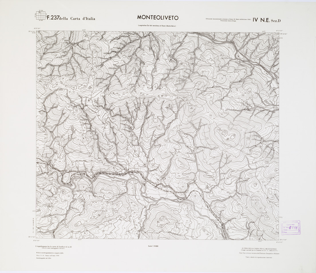 (N:7220) CARTA TOPOGRAFICA DELLA CALABRIA - Foglio 237 IV N.E. SEZ.D - Monteoliveto (B0001506) Carte e stampe antiche: riproduzione a colori su carta (formato A1)