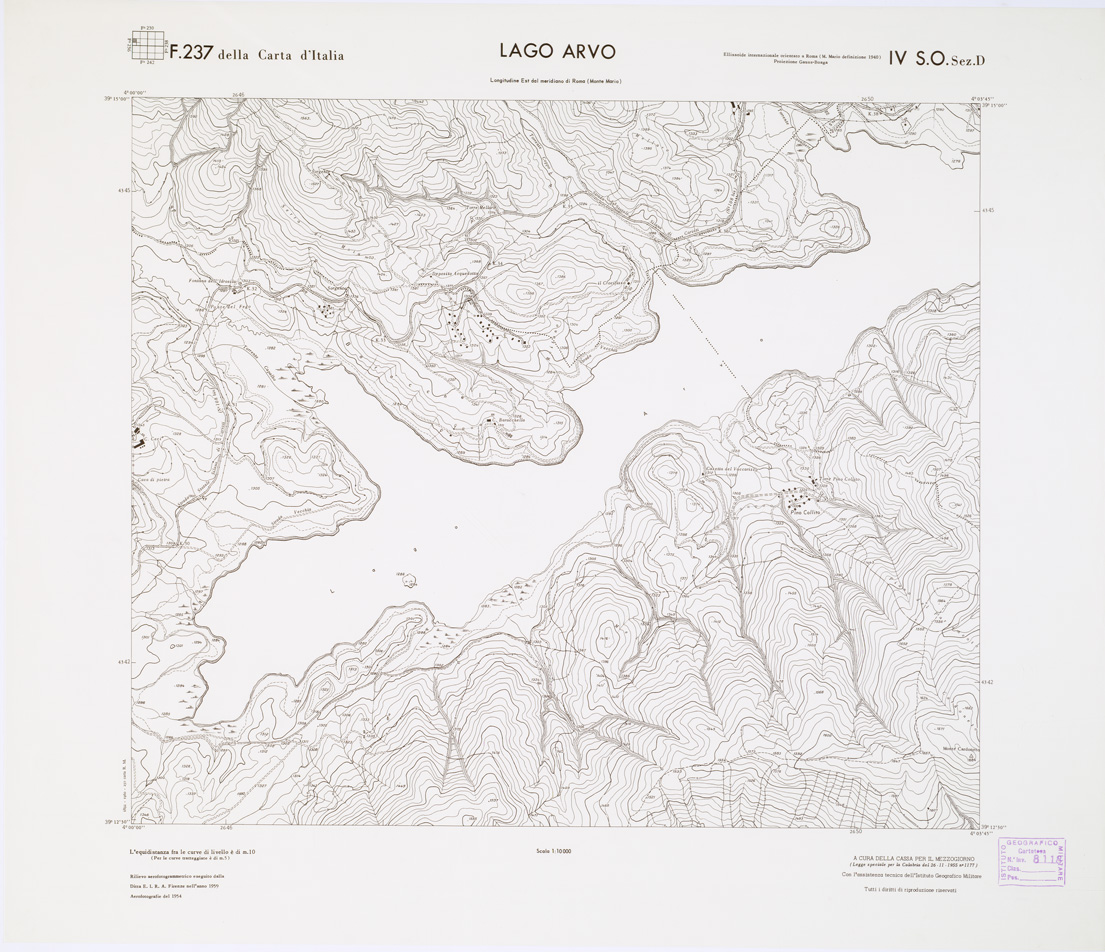 (N:7147) CARTA TOPOGRAFICA DELLA CALABRIA - Foglio 237 IV S.O. SEZ.D - Lago Arvo (B0001511) Carte e stampe antiche: riproduzione a colori su carta (formato A1)