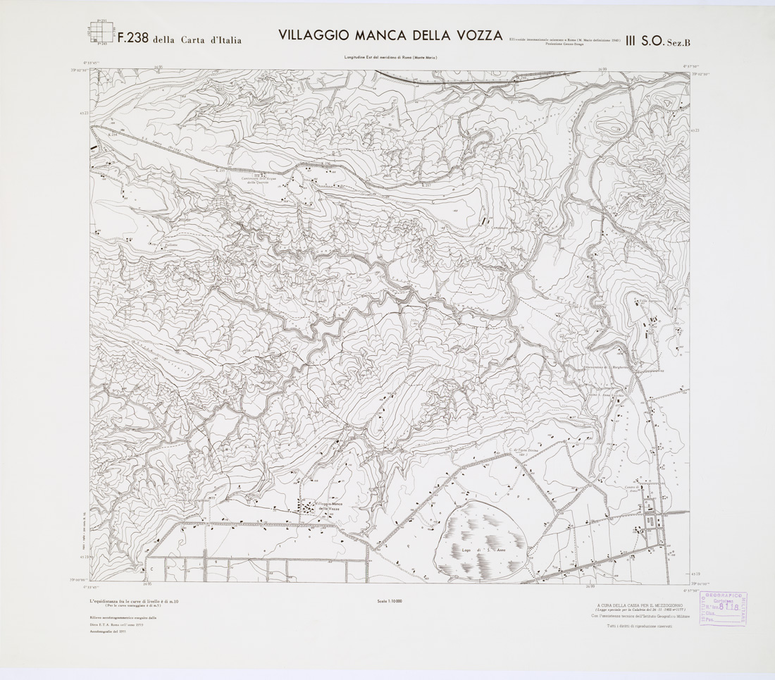 (N:7406) CARTA TOPOGRAFICA DELLA CALABRIA - Foglio 238 III S.O. SEZ.B - Villaggio Manca della Vozza (B0001523) Carte e stampe antiche: riproduzione a colori su carta (formato A1)