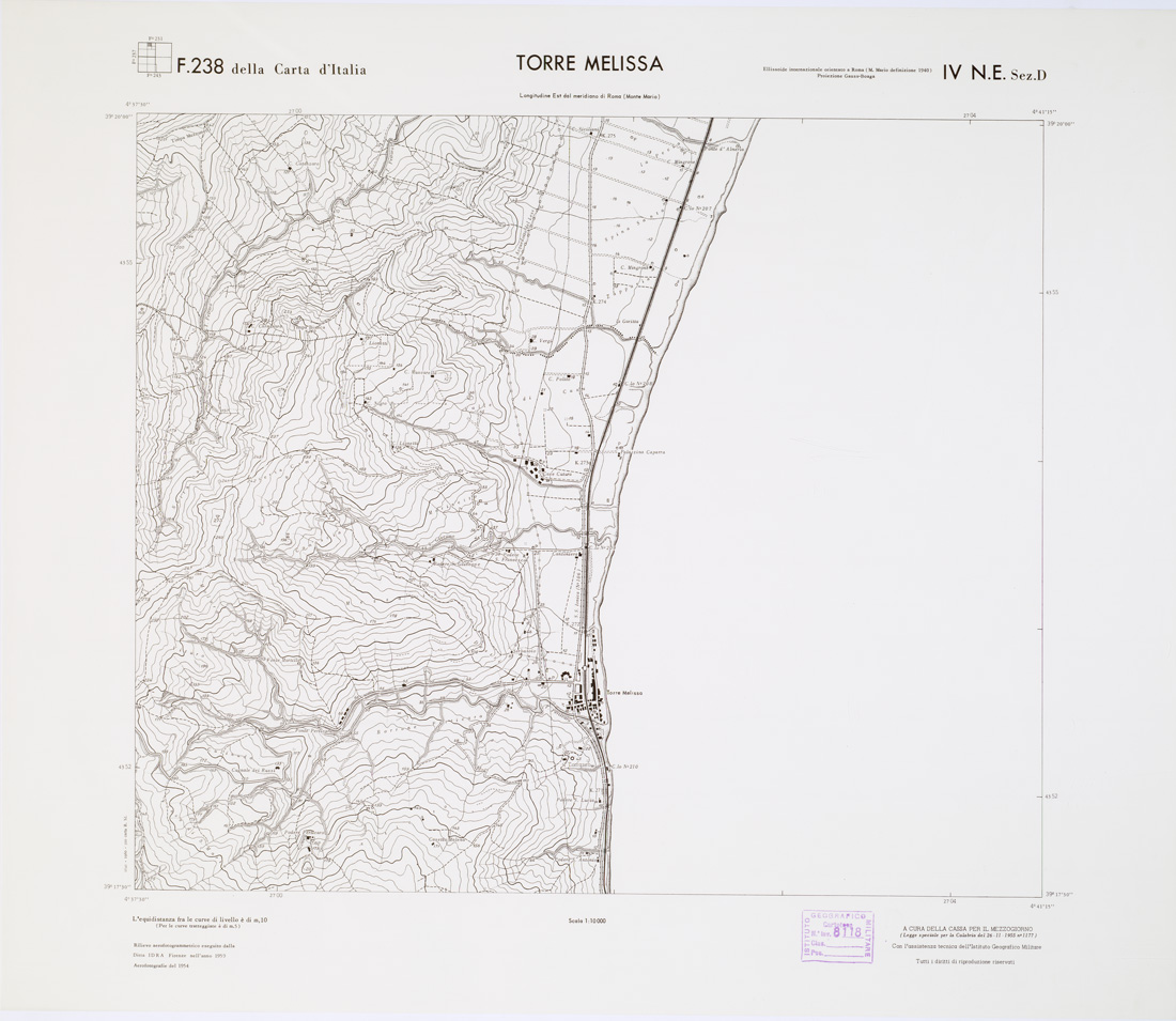 (N:7388) CARTA TOPOGRAFICA DELLA CALABRIA - Foglio 238 IV N.E. SEZ.D - Torre Melissa (B0001530) Carte e stampe antiche: riproduzione a colori su carta (formato A1)