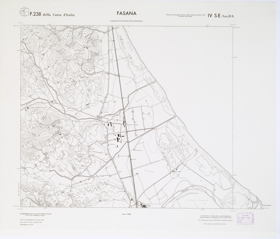 (N:7110) CARTA TOPOGRAFICA DELLA CALABRIA - Foglio 238 IV S.E. SEZ.D-A - Fasana (B0001531) Carte e stampe antiche: riproduzione a colori su carta (formato A1)