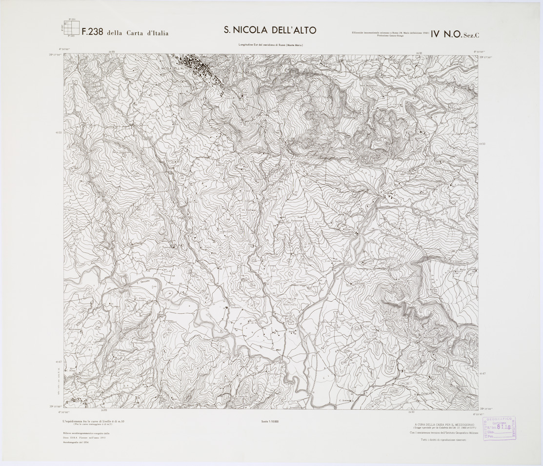 (N:7317) CARTA TOPOGRAFICA DELLA CALABRIA - Foglio 238 IV N.O. SEZ.C - S. Nicola dell'Alto (B0001539) Carte e stampe antiche: riproduzione a colori su carta (formato A1)