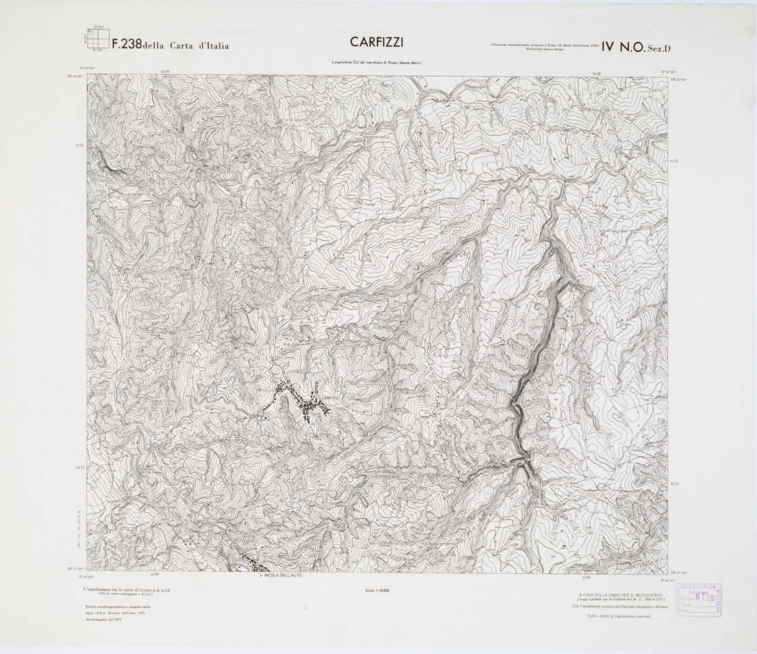 (N:7037) CARTA TOPOGRAFICA DELLA CALABRIA - Foglio 238 IV N.O. SEZ.D - Carfizzi (B0001540) Carte e stampe antiche: riproduzione a colori su carta (formato A1)