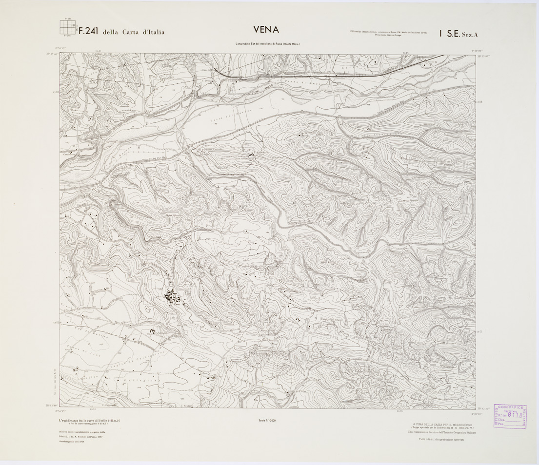(N:7398) CARTA TOPOGRAFICA DELLA CALABRIA - Foglio 241 I S.E. SEZ.A - Vena (B0001543) Carte e stampe antiche: riproduzione a colori su carta (formato A1)