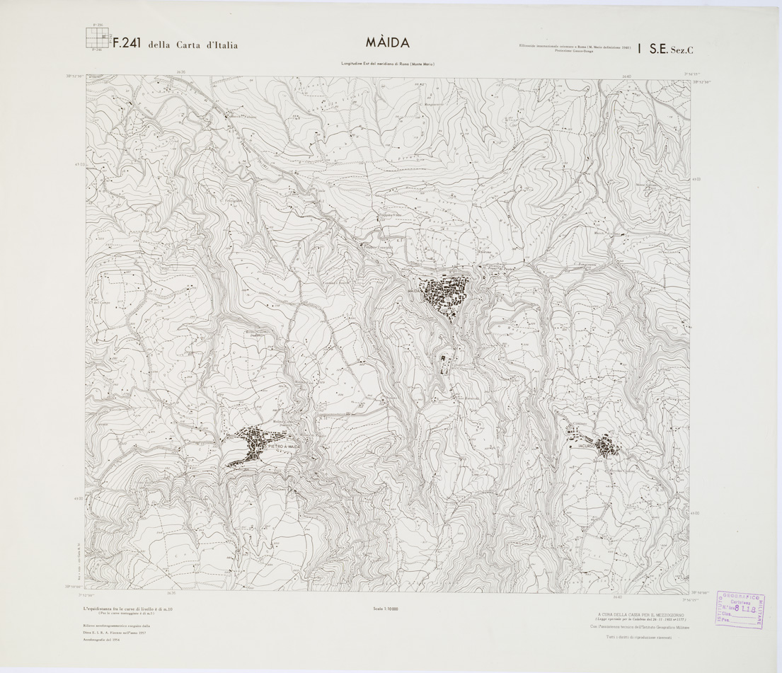 (N:7169) CARTA TOPOGRAFICA DELLA CALABRIA - Foglio 241 I S.E. SEZ.C - Maida (B0001547) Carte e stampe antiche: riproduzione a colori su carta (formato A1)