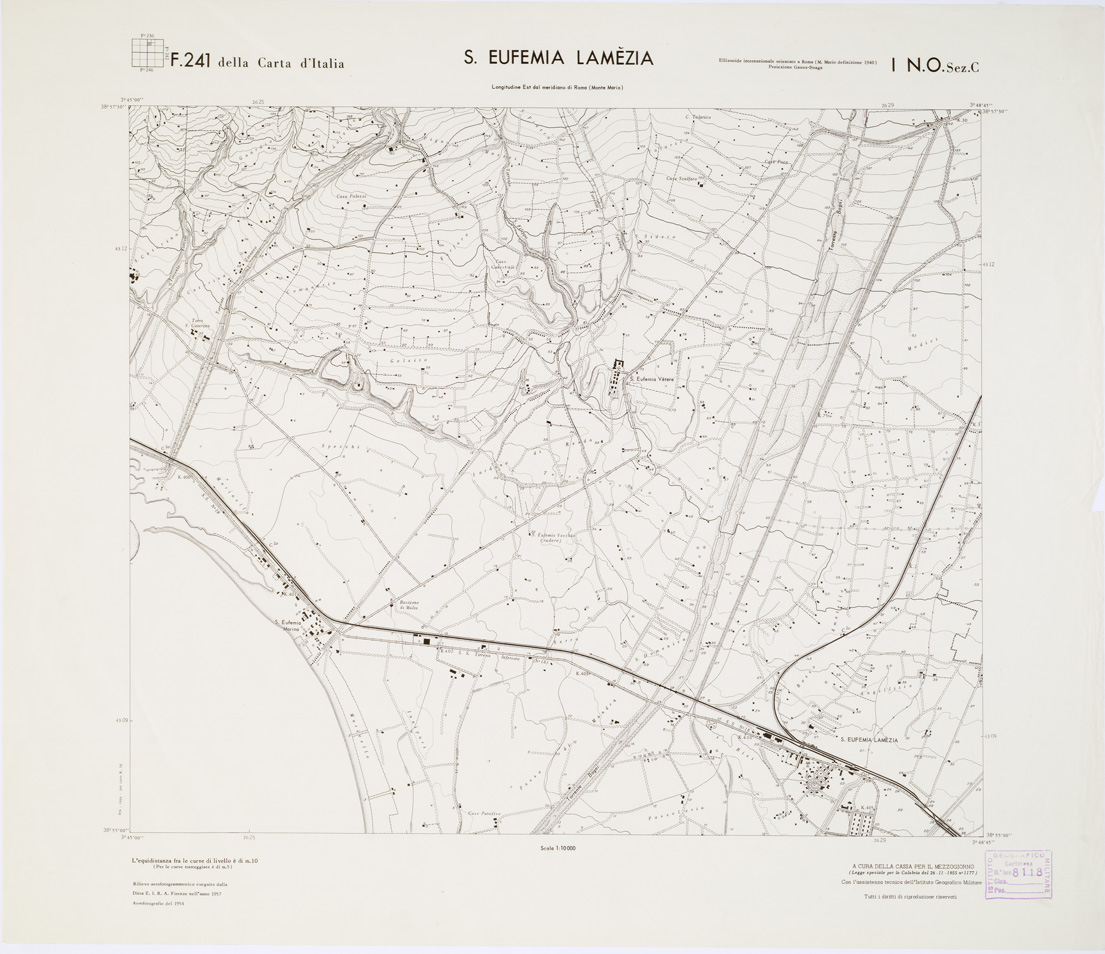 (N:7299) CARTA TOPOGRAFICA DELLA CALABRIA - Foglio 241 I N.O. SEZ.C - S. Eufemia Lamezia (B0001557) Carte e stampe antiche: riproduzione a colori su carta (formato A1)