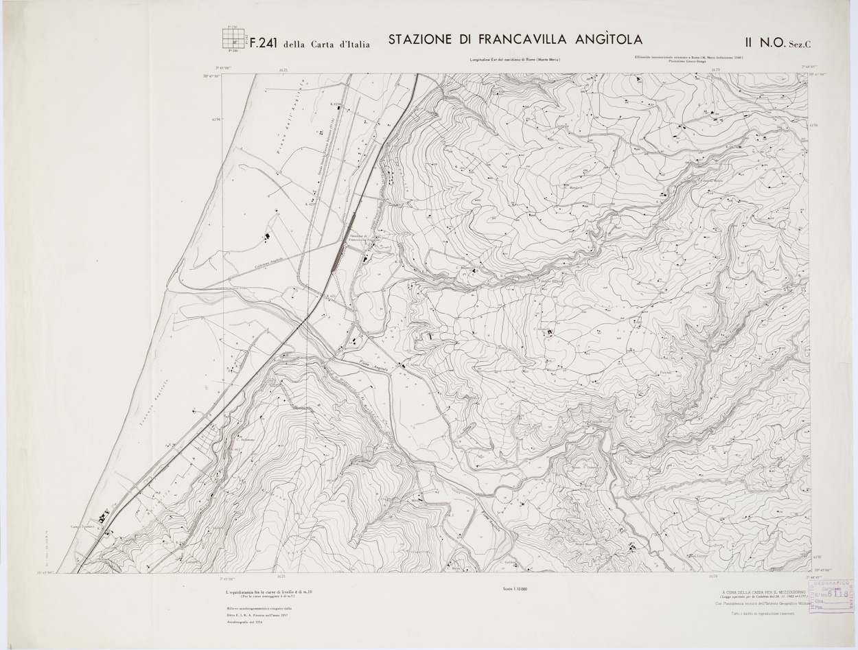 (N:7366) CARTA TOPOGRAFICA DELLA CALABRIA - Foglio 241 II N.O. SEZ.C - Stazione di Francavilla Angitola (B0001573) Carte e stampe antiche: riproduzione a colori su carta (formato A1)
