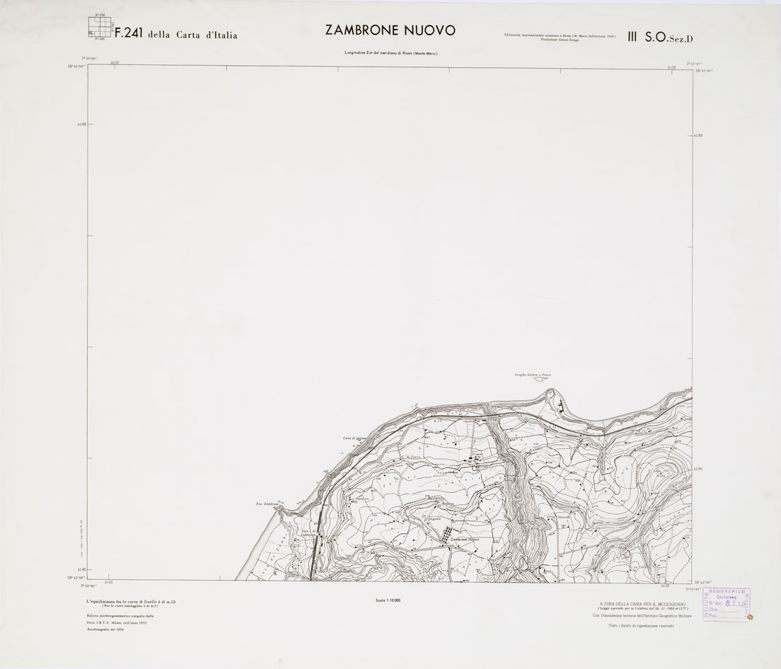 (N:7413) CARTA TOPOGRAFICA DELLA CALABRIA - Foglio 241 III S.O. SEZ.D - Zambrone Nuovo (B0001577) Carte e stampe antiche: riproduzione a colori su carta (formato A1)