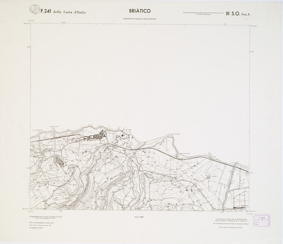 (N:7019) CARTA TOPOGRAFICA DELLA CALABRIA - Foglio 241 III S.O. SEZ.A - Briatico (B0001578) Carte e stampe antiche: riproduzione a colori su carta (formato A1)
