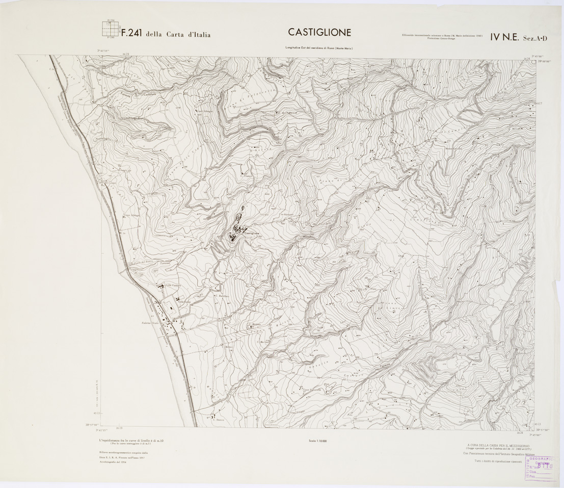 (N:7056) CARTA TOPOGRAFICA DELLA CALABRIA - Foglio 241 IV N.E. SEZ.A-D - Castiglione (B0001581) Carte e stampe antiche: riproduzione a colori su carta (formato A1)