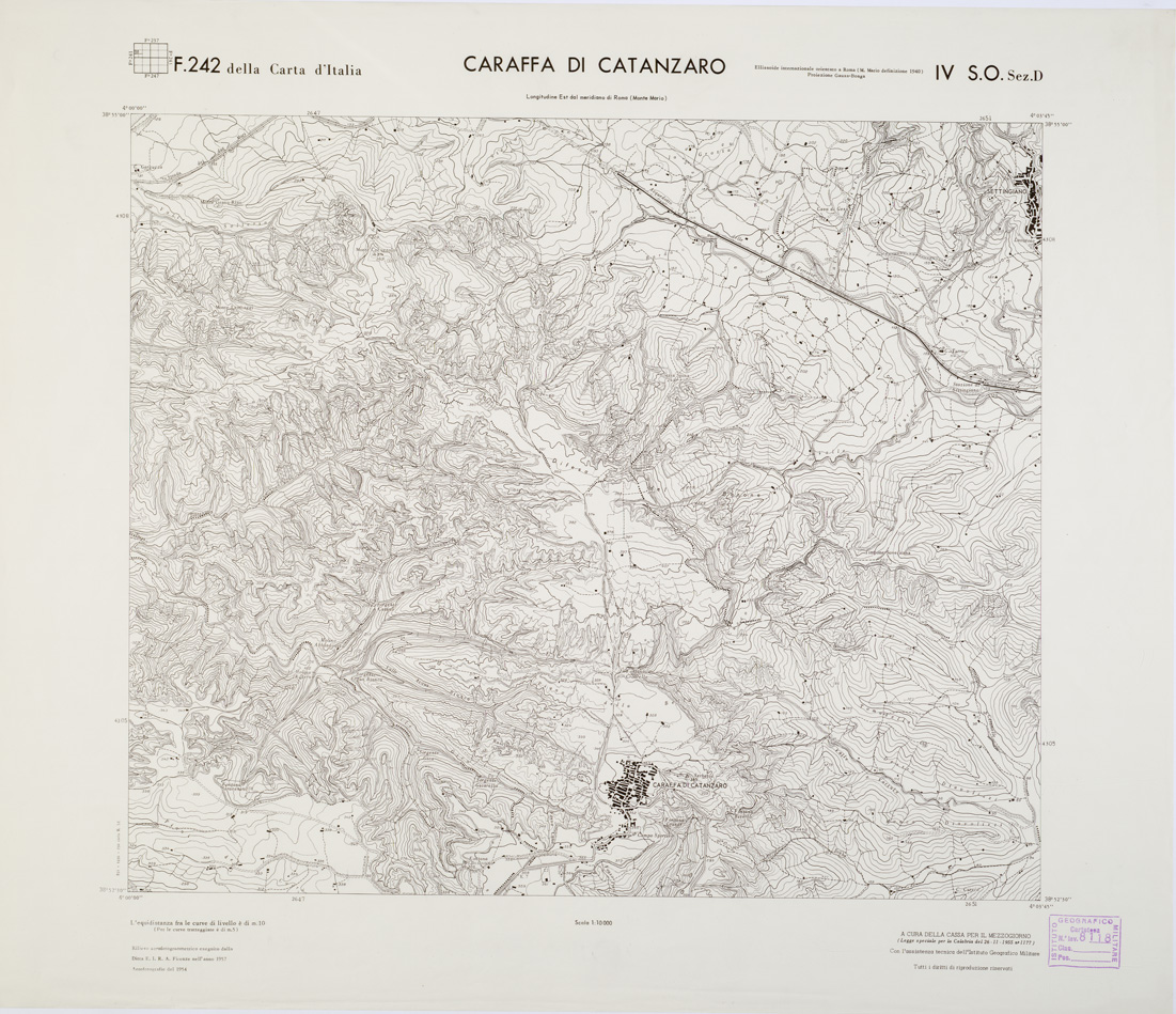 (N:7034) CARTA TOPOGRAFICA DELLA CALABRIA - Foglio 242 IV S.O. SEZ.D - Caraffa di Catanzaro (B0001583) Carte e stampe antiche: riproduzione a colori su carta (formato A1)