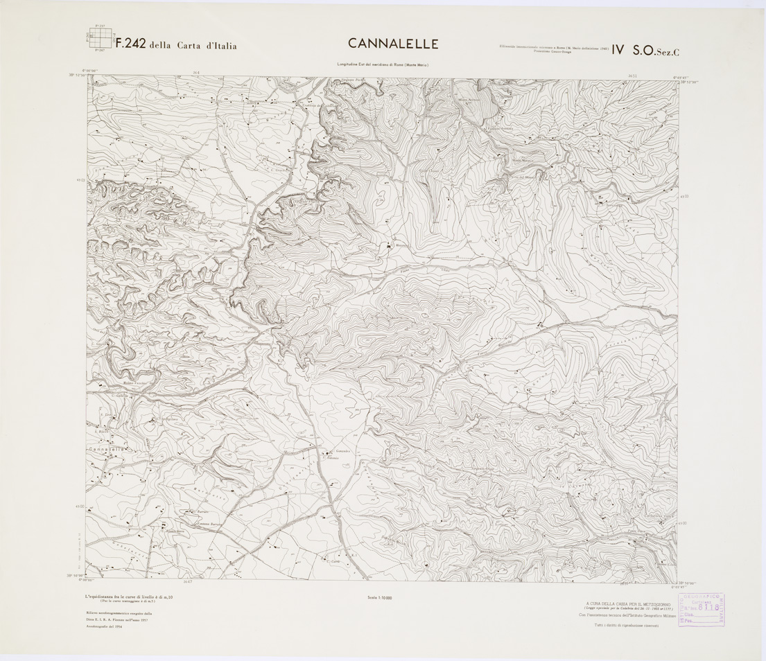 (N:7025) CARTA TOPOGRAFICA DELLA CALABRIA - Foglio 242 IV S.O. SEZ.C - Cannalelle (B0001589) Carte e stampe antiche: riproduzione a colori su carta (formato A1)