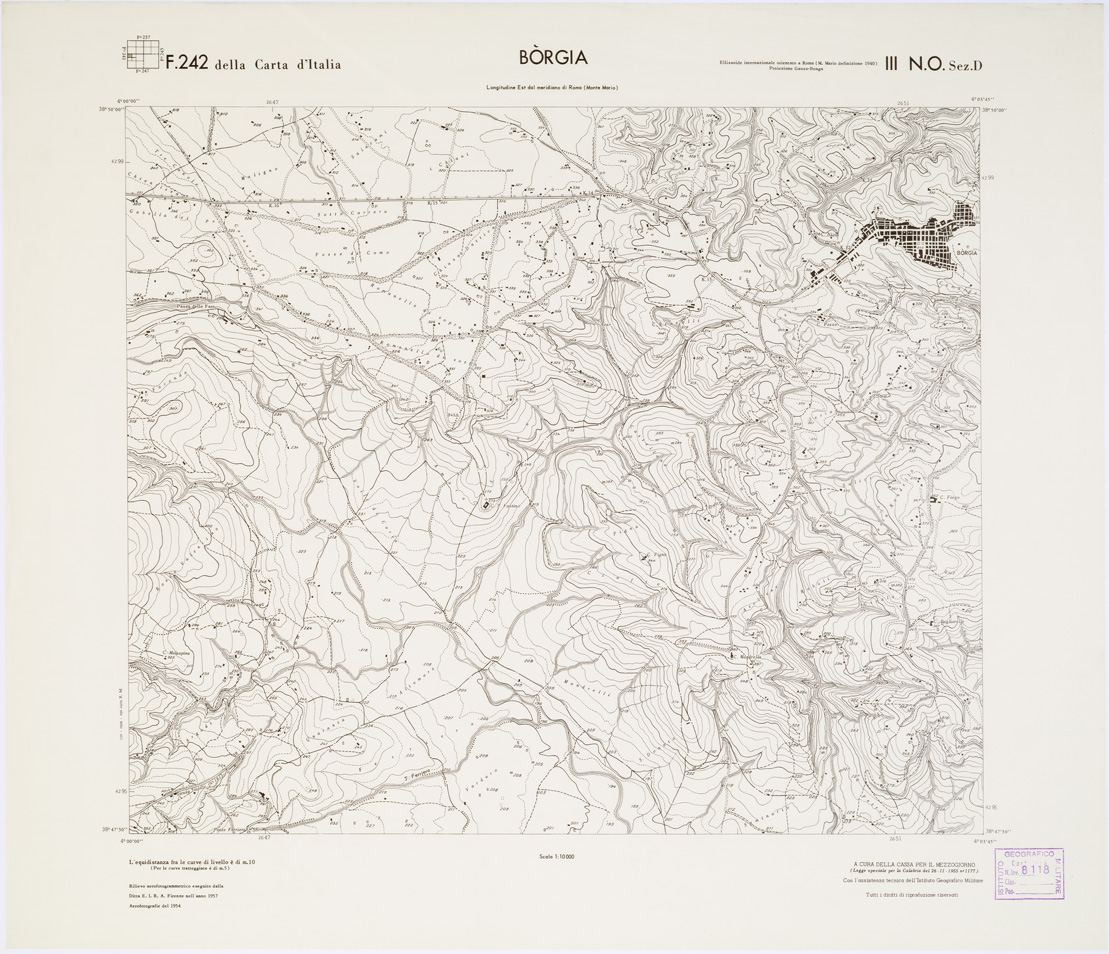 (N:7008) CARTA TOPOGRAFICA DELLA CALABRIA - Foglio 242 III N.O. SEZ.D - Borgia (B0001596) Carte e stampe antiche: riproduzione a colori su carta (formato A1)