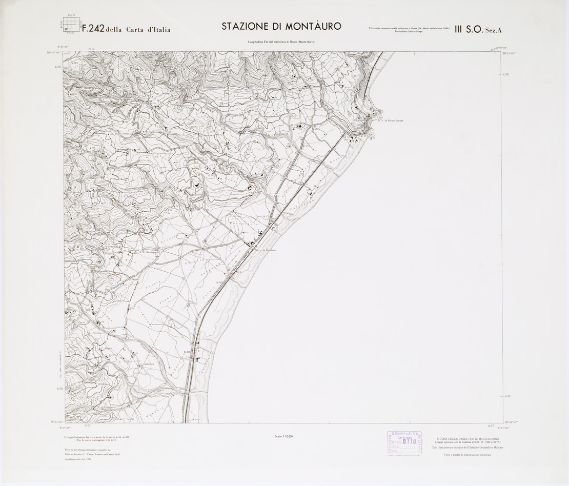 (N:7367) CARTA TOPOGRAFICA DELLA CALABRIA - Foglio 242 III S.O. SEZ.A - Stazione di Montauro (B0001599) Carte e stampe antiche: riproduzione a colori su carta (formato A1)
