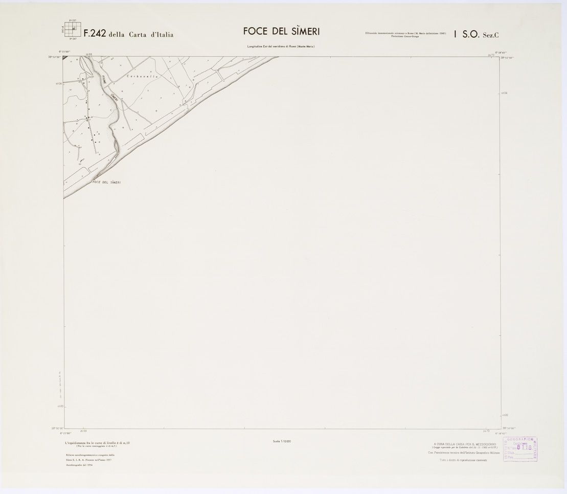 (N:7121) CARTA TOPOGRAFICA DELLA CALABRIA - Foglio 242 I S.O. SEZ.C - Foce del Simeri (B0001608) Carte e stampe antiche: riproduzione a colori su carta (formato A1)