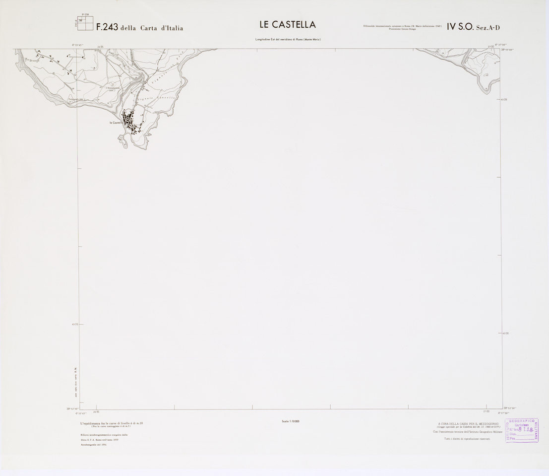 (N:7153) CARTA TOPOGRAFICA DELLA CALABRIA - Foglio 243 IV S.O. SEZ.A-D - Le Castella (B0001622) Carte e stampe antiche: riproduzione a colori su carta (formato A1)