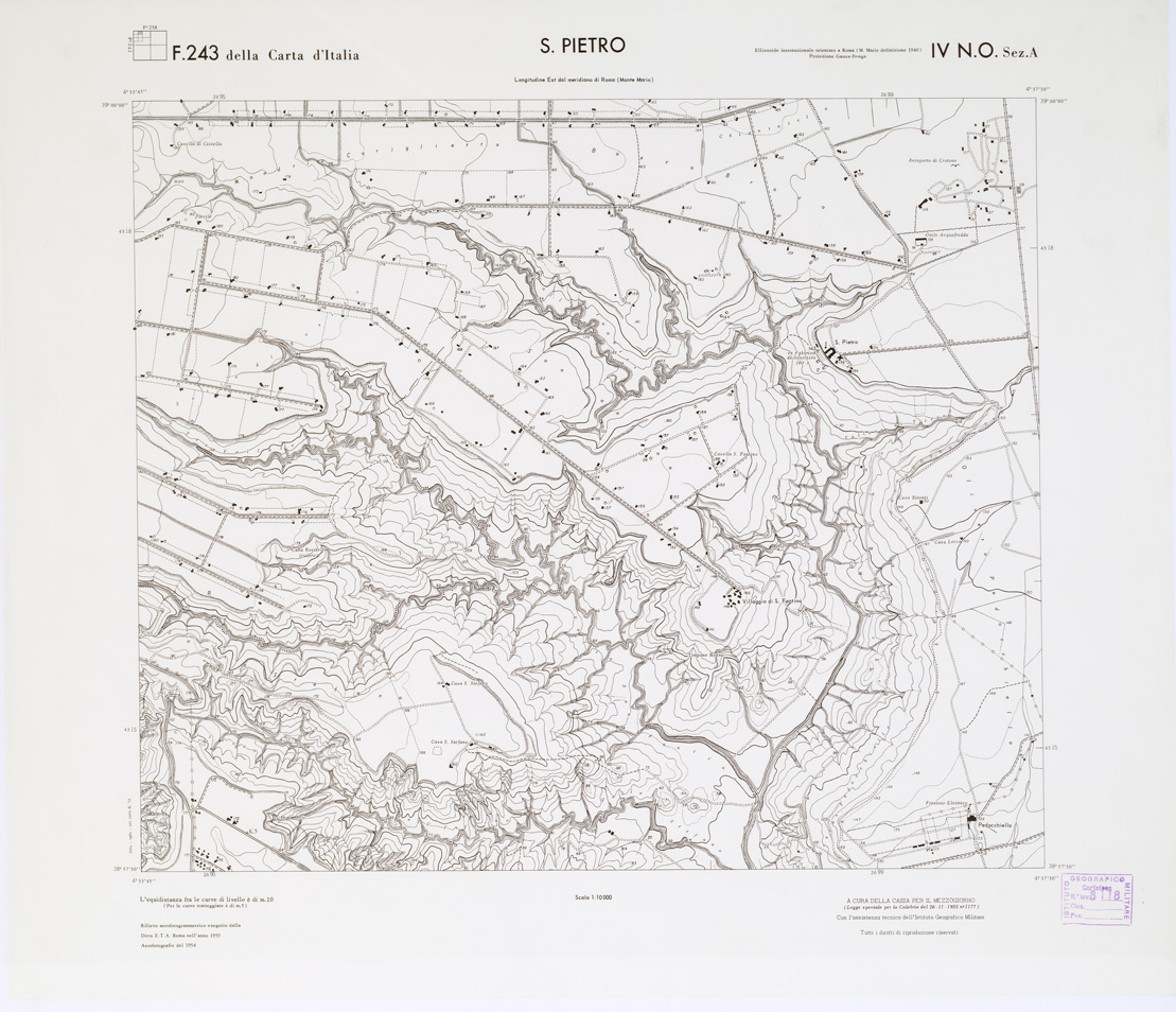 (N:7322) CARTA TOPOGRAFICA DELLA CALABRIA - Foglio 243 IV N.O. SEZ.A - S. PIETRO (B0001623) Carte e stampe antiche: riproduzione a colori su carta (formato A1)