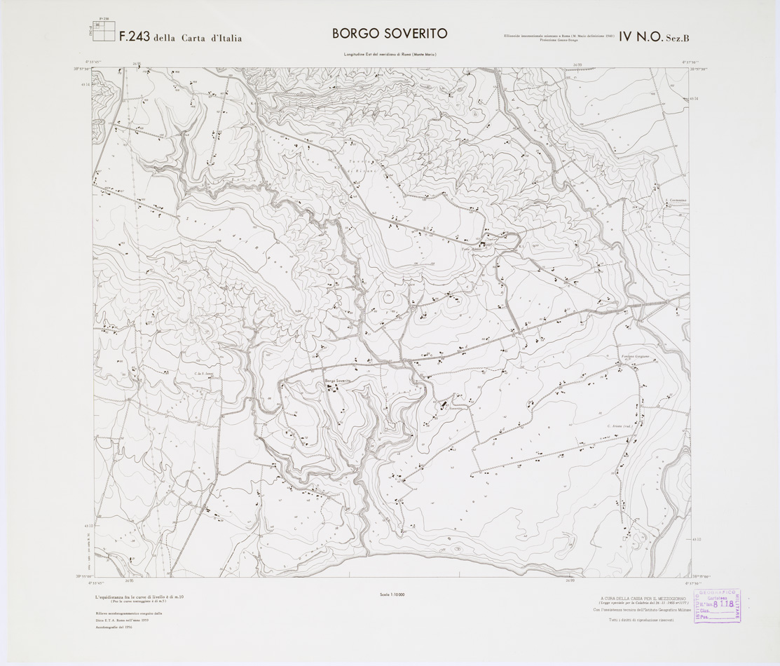 (N:7011) CARTA TOPOGRAFICA DELLA CALABRIA - Foglio 243 IV N.O. SEZ.B - Borgo Soverito (B0001624) Carte e stampe antiche: riproduzione a colori su carta (formato A1)