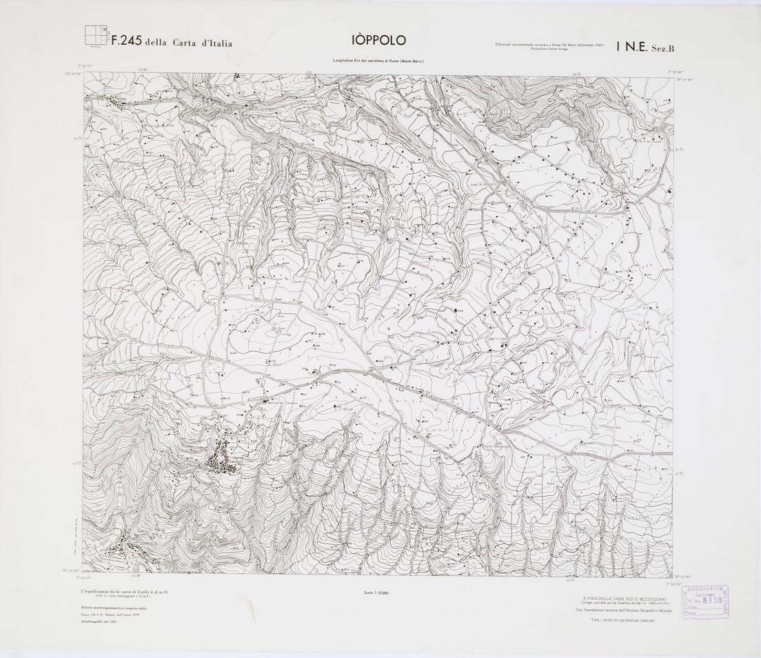 (N:7141) CARTA TOPOGRAFICA DELLA CALABRIA - Foglio 245 I N.E. SEZ.B - Ioppolo (B0001634) Carte e stampe antiche: riproduzione a colori su carta (formato A1)