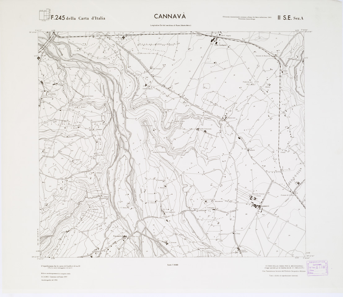 (N:7026) CARTA TOPOGRAFICA DELLA CALABRIA - Foglio 245 II S.E. SEZ.A - Cannav (B0001636) Carte e stampe antiche: riproduzione a colori su carta (formato A1)