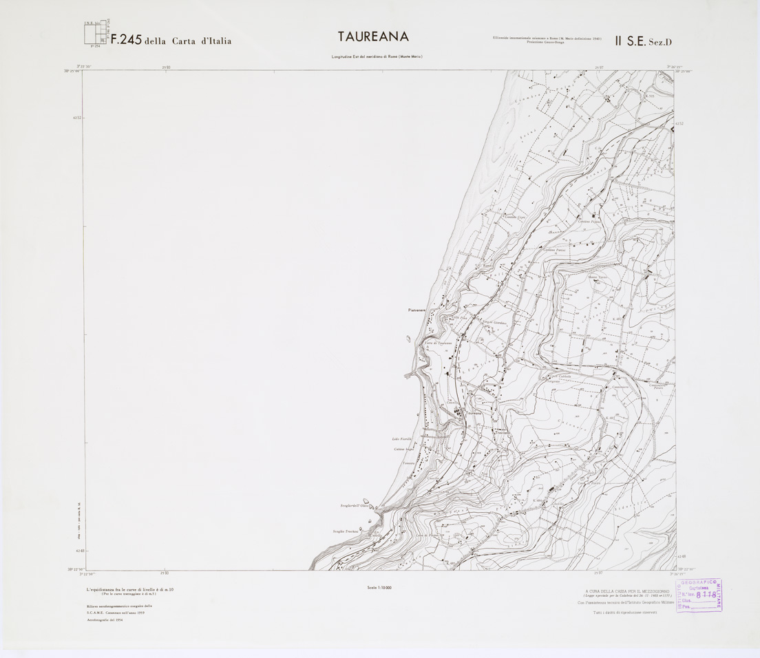 (N:7377) CARTA TOPOGRAFICA DELLA CALABRIA - Foglio 245 II S.E. SEZ.D - Taureana (B0001639) Carte e stampe antiche: riproduzione a colori su carta (formato A1)