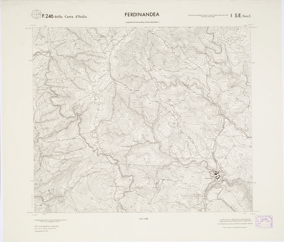(N:7112) CARTA TOPOGRAFICA DELLA CALABRIA - Foglio 246 I S.E. SEZ.C - Ferdinandea (B0001644) Carte e stampe antiche: riproduzione a colori su carta (formato A1)