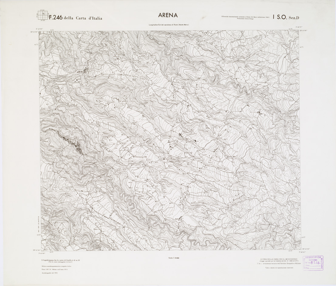 (N:6998) CARTA TOPOGRAFICA DELLA CALABRIA - Foglio 246 I S.O. SEZ.D - Arena (B0001645) Carte e stampe antiche: riproduzione a colori su carta (formato A1)