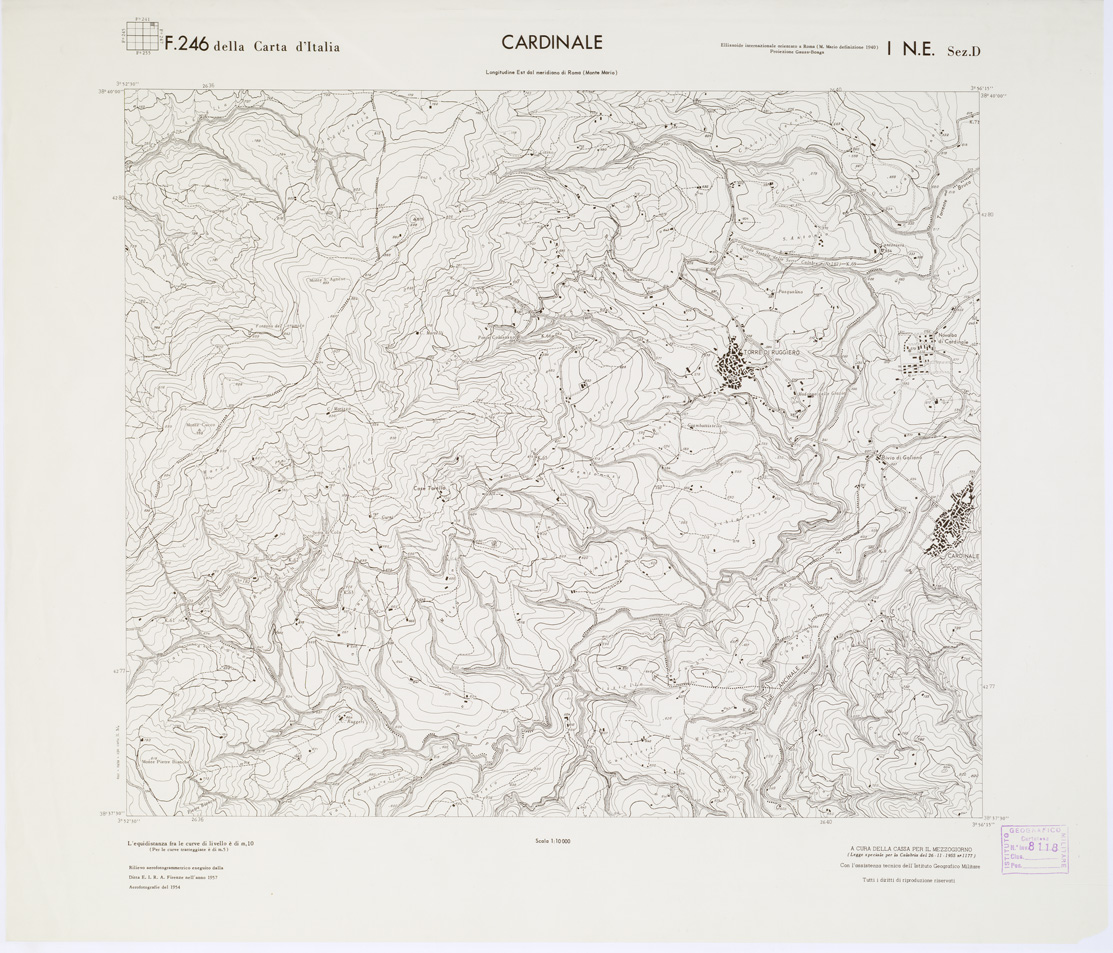 (N:7036) CARTA TOPOGRAFICA DELLA CALABRIA - Foglio 246 I N.E. SEZ.D - Cardinale (B0001646) Carte e stampe antiche: riproduzione a colori su carta (formato A1)