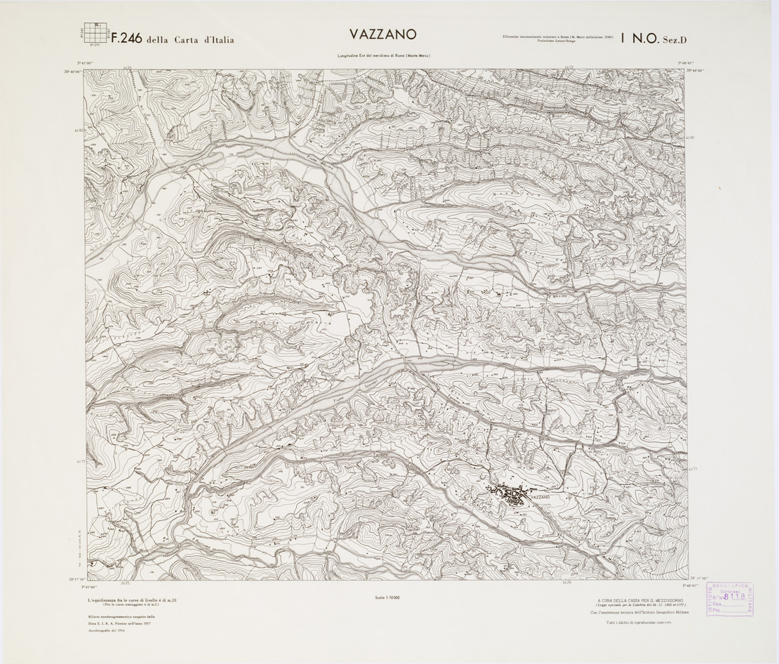 (N:7397) CARTA TOPOGRAFICA DELLA CALABRIA - Foglio 246 I N.O. SEZ.D - Vazzano (B0001648) Carte e stampe antiche: riproduzione a colori su carta (formato A1)