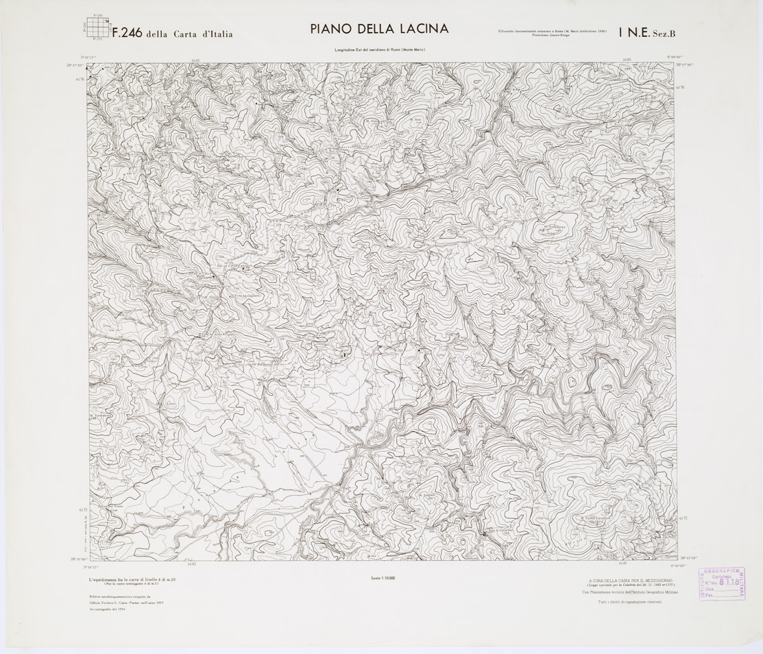 (N:7255) CARTA TOPOGRAFICA DELLA CALABRIA - Foglio 246 I N.E. SEZ.B - Piano della Lacina (B0001651) Carte e stampe antiche: riproduzione a colori su carta (formato A1)