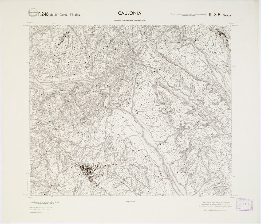 (N:7064) CARTA TOPOGRAFICA DELLA CALABRIA - Foglio 246 II S.E. SEZ.A - Caulonia (B0001671) Carte e stampe antiche: riproduzione a colori su carta (formato A1)