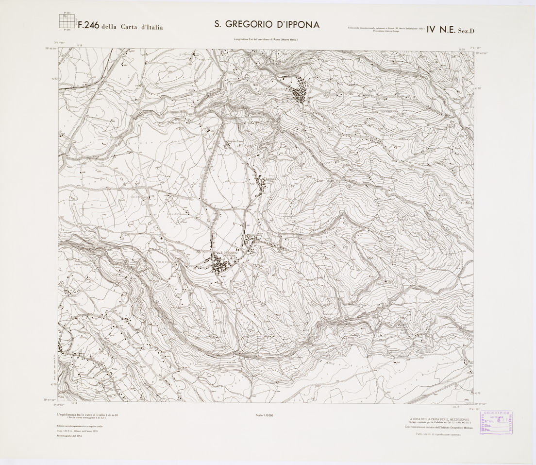 (N:7305) CARTA TOPOGRAFICA DELLA CALABRIA - Foglio 246 IV N.E. SEZ.D - S. Gregorio d'Ippona (B0001694) Carte e stampe antiche: riproduzione a colori su carta (formato A1)