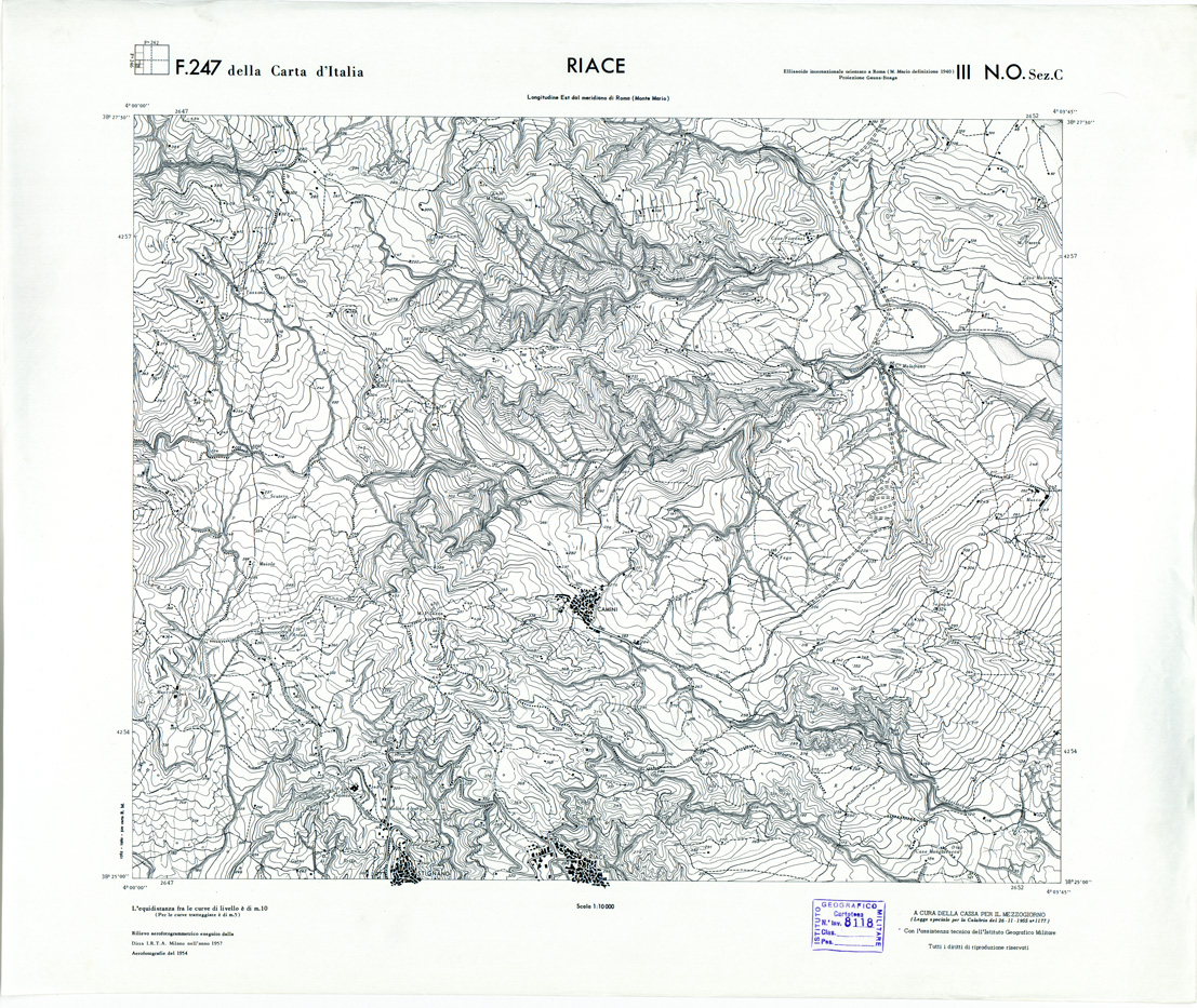 (N:7277) CARTA TOPOGRAFICA DELLA CALABRIA - Foglio 247 III N.O. SEZ.C - Riace (B0001707) Carte e stampe antiche: riproduzione a colori su carta (formato A1)