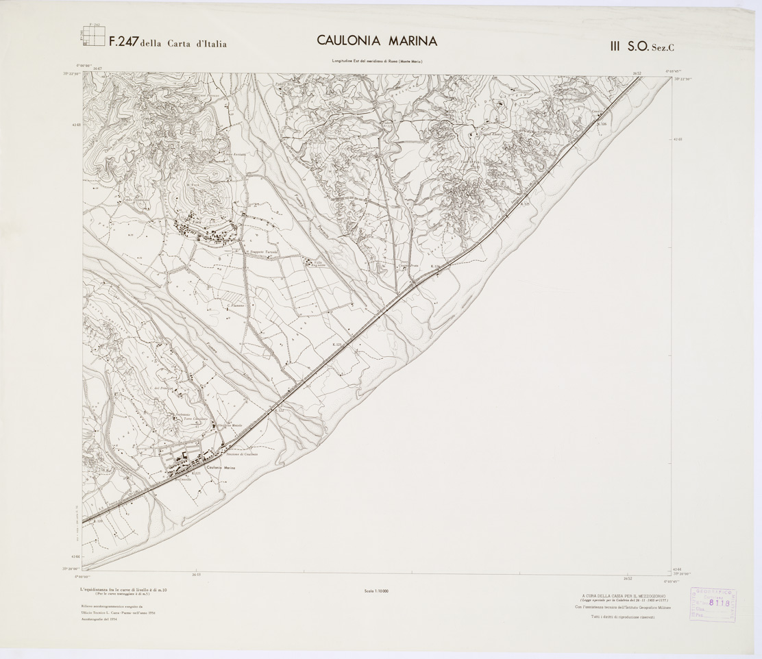 (N:7065) CARTA TOPOGRAFICA DELLA CALABRIA - Foglio 247 III S.O. SEZ.C - Caulonia Marina (B0001709) Carte e stampe antiche: riproduzione a colori su carta (formato A1)