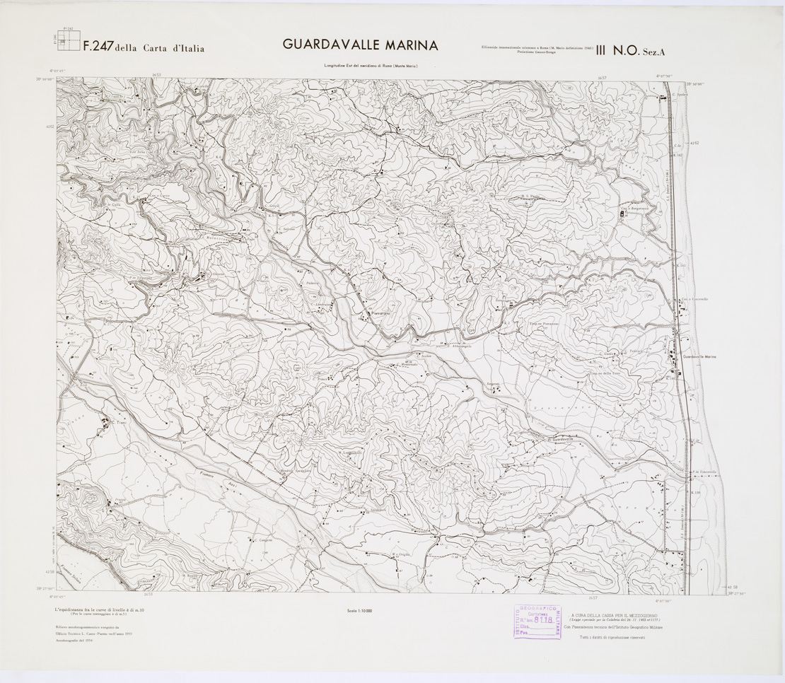 (N:7137) CARTA TOPOGRAFICA DELLA CALABRIA - Foglio 247 III N.O. SEZ.A - Guardavalle Marina (B0001710) Carte e stampe antiche: riproduzione a colori su carta (formato A1)