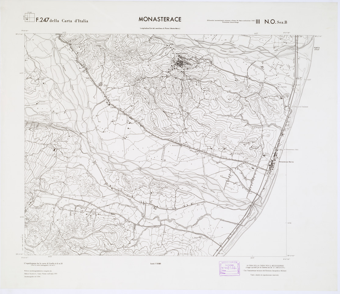 (N:7187) CARTA TOPOGRAFICA DELLA CALABRIA - Foglio 247 III N.O. SEZ.B - Monasterace (B0001711) Carte e stampe antiche: riproduzione a colori su carta (formato A1)
