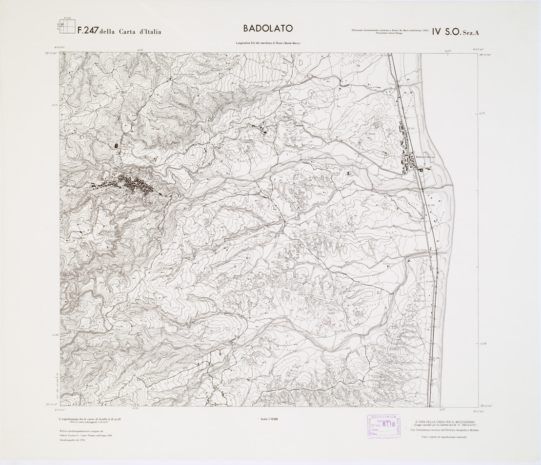 (N:7000) CARTA TOPOGRAFICA DELLA CALABRIA - Foglio 247 IV S.O. SEZ.A - Badolato (B0001713) Carte e stampe antiche: riproduzione a colori su carta (formato A1)
