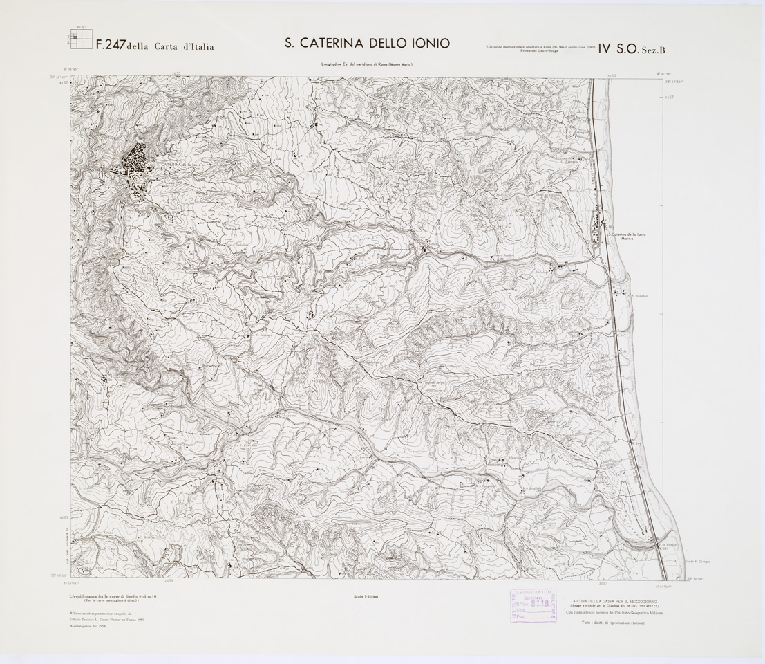 (N:7295) CARTA TOPOGRAFICA DELLA CALABRIA - Foglio 247 IV S.O. SEZ.B - S. Caterina dello Ionio (B0001714) Carte e stampe antiche: riproduzione a colori su carta (formato A1)