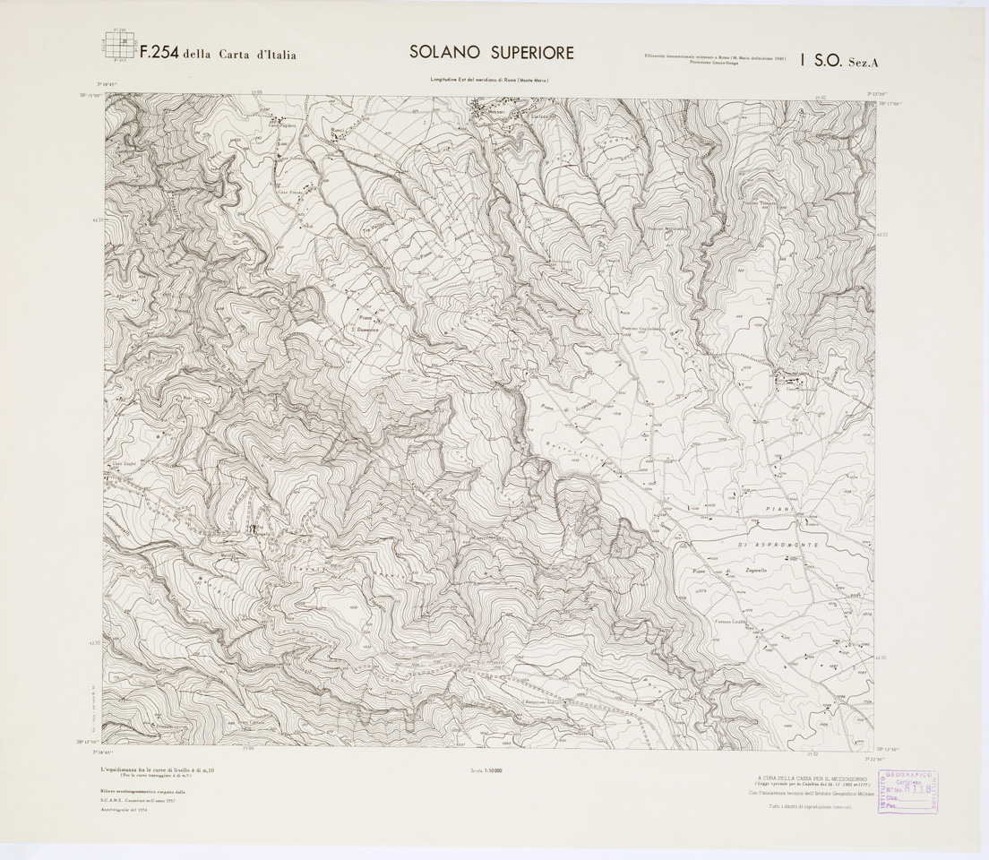(N:7357) CARTA TOPOGRAFICA DELLA CALABRIA - Foglio 254 I S.O. SEZ.A - Solano Superiore (B0001726) Carte e stampe antiche: riproduzione a colori su carta (formato A1)
