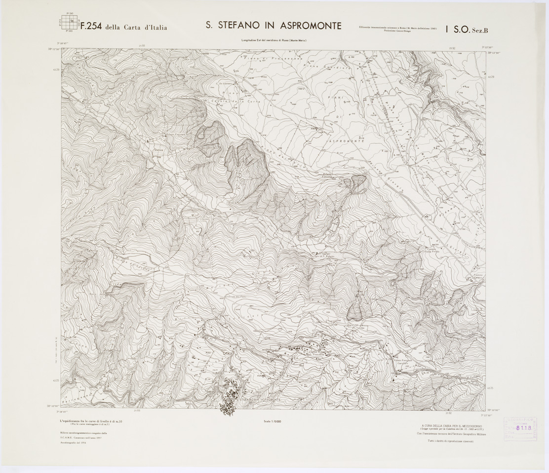 (N:7325) CARTA TOPOGRAFICA DELLA CALABRIA - Foglio 254 I S.O. SEZ.B - S. Stefano in Aspromonte (B0001727) Carte e stampe antiche: riproduzione a colori su carta (formato A1)