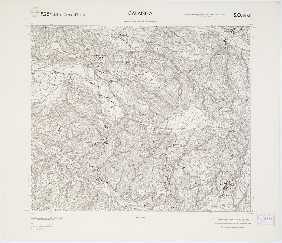 (N:7022) CARTA TOPOGRAFICA DELLA CALABRIA - Foglio 254 I S.O. SEZ.C - Calanna (B0001728) Carte e stampe antiche: riproduzione a colori su carta (formato A1)