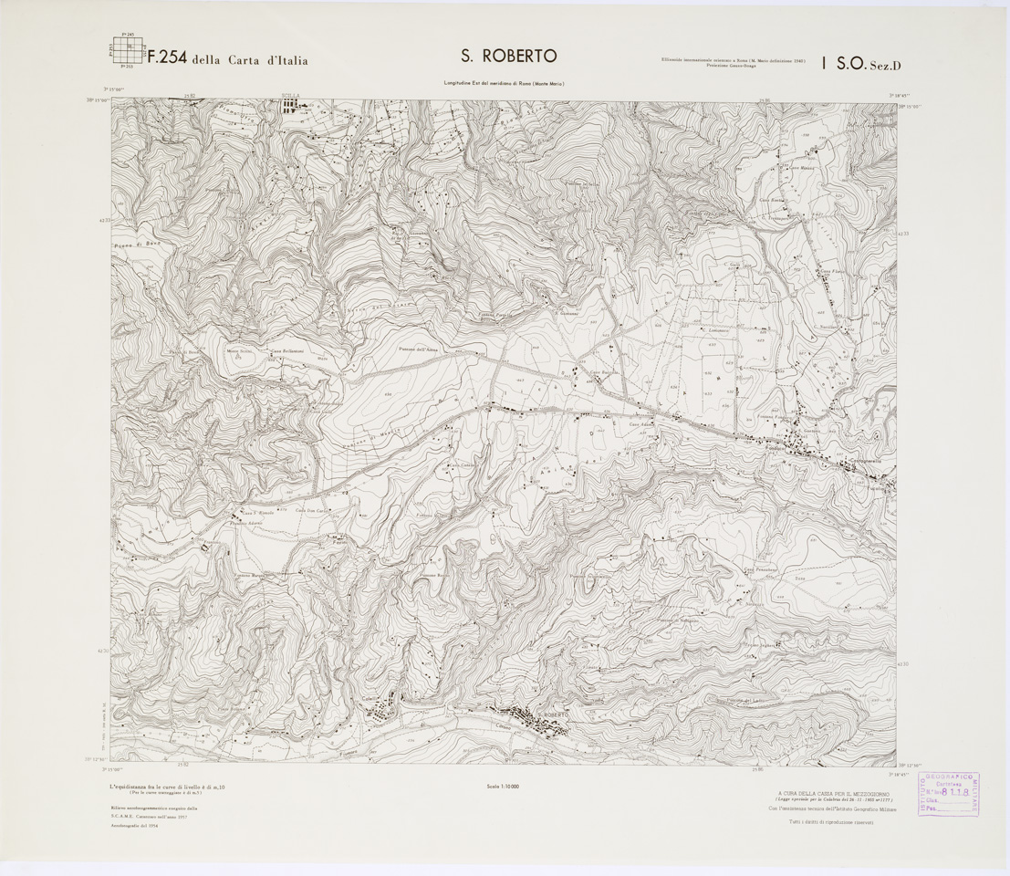 (N:7324) CARTA TOPOGRAFICA DELLA CALABRIA - Foglio 254 I S.O. SEZ.D - S. Roberto (B0001729) Carte e stampe antiche: riproduzione a colori su carta (formato A1)