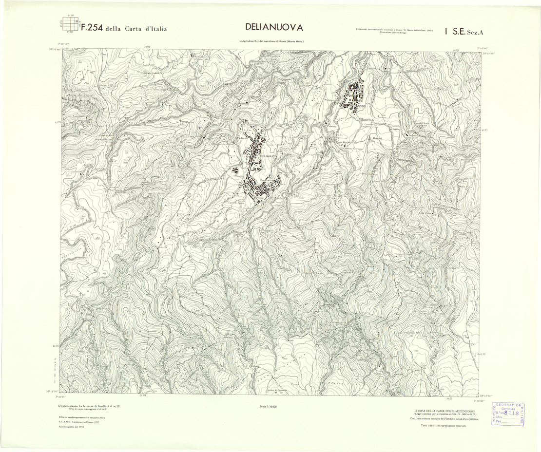 (N:7103) CARTA TOPOGRAFICA DELLA CALABRIA - Foglio 254 I S.E. SEZ.A - Delianuova (B0001731) Carte e stampe antiche: riproduzione a colori su carta (formato A1)