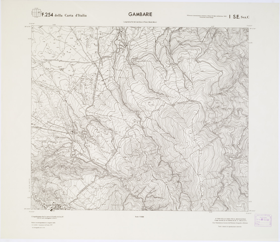 (N:7125) CARTA TOPOGRAFICA DELLA CALABRIA - Foglio 254 I S.E. SEZ.C - Gambarie (B0001733) Carte e stampe antiche: riproduzione a colori su carta (formato A1)