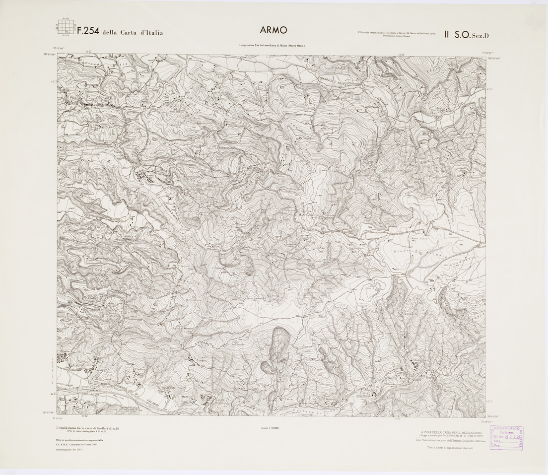 (N:6999) CARTA TOPOGRAFICA DELLA CALABRIA - Foglio 254 II S.O. SEZ.D - Armo (B0001745) Carte e stampe antiche: riproduzione a colori su carta (formato A1)