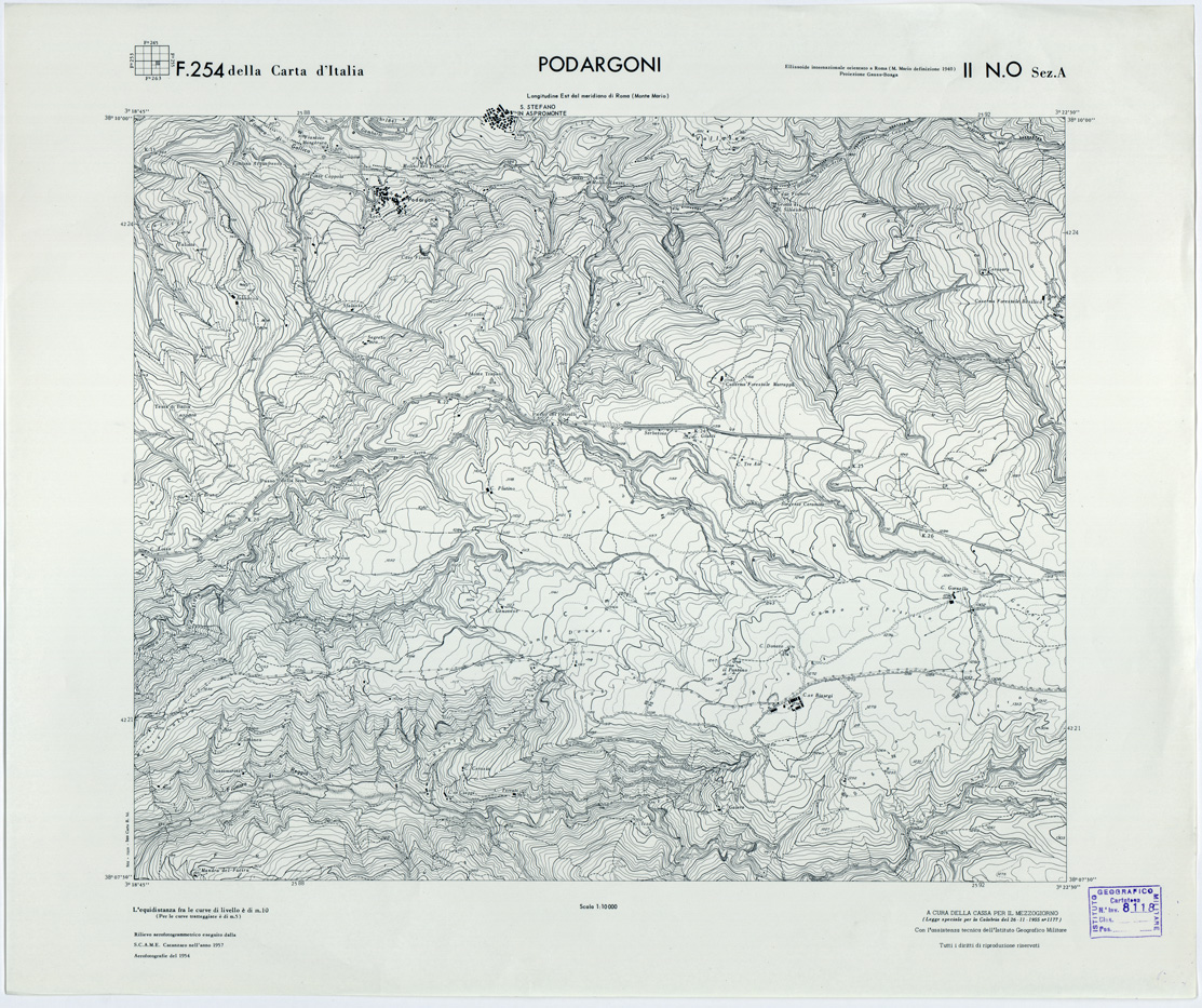 (N:7264) CARTA TOPOGRAFICA DELLA CALABRIA - Foglio 254 II N.O. SEZ.A - Podargoni (B0001746) Carte e stampe antiche: riproduzione a colori su carta (formato A1)