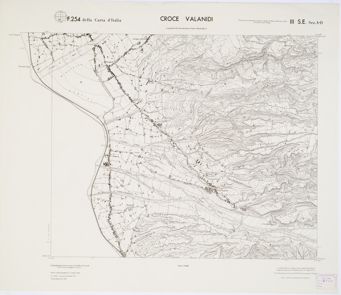 (N:7093) CARTA TOPOGRAFICA DELLA CALABRIA - Foglio 254 III S.E. SEZ.A-D - Croce Valanidi (B0001751) Carte e stampe antiche: riproduzione a colori su carta (formato A1)