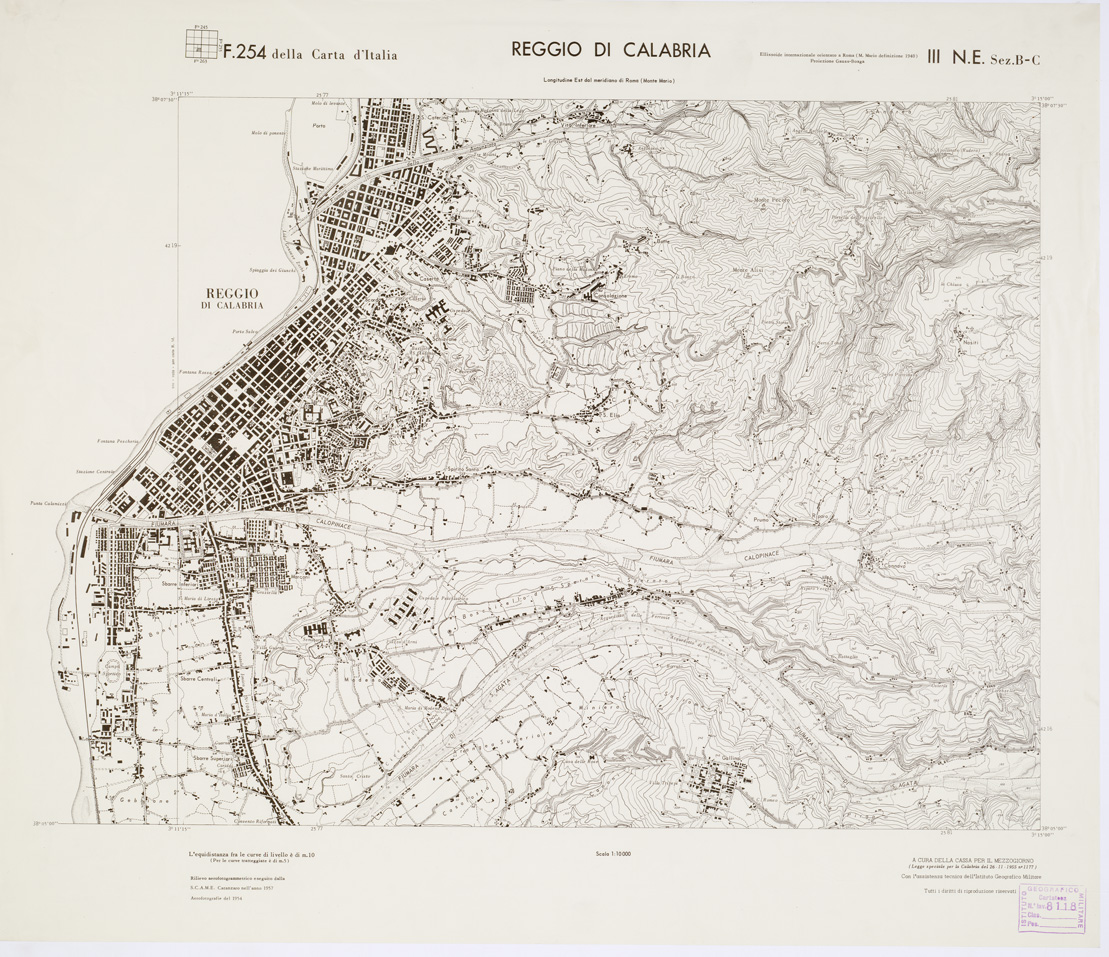 (N:7276) CARTA TOPOGRAFICA DELLA CALABRIA - Foglio 254 III N.E. SEZ.B-C - Reggio di Calabria (B0001754) Carte e stampe antiche: riproduzione a colori su carta (formato A1)